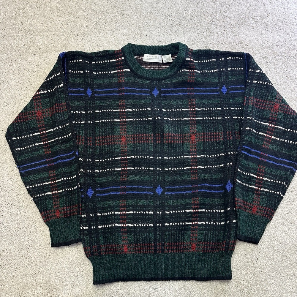 Vintage 90s Hennessy By Van Heusen Crewneck Sweater Medium Tall Geometric